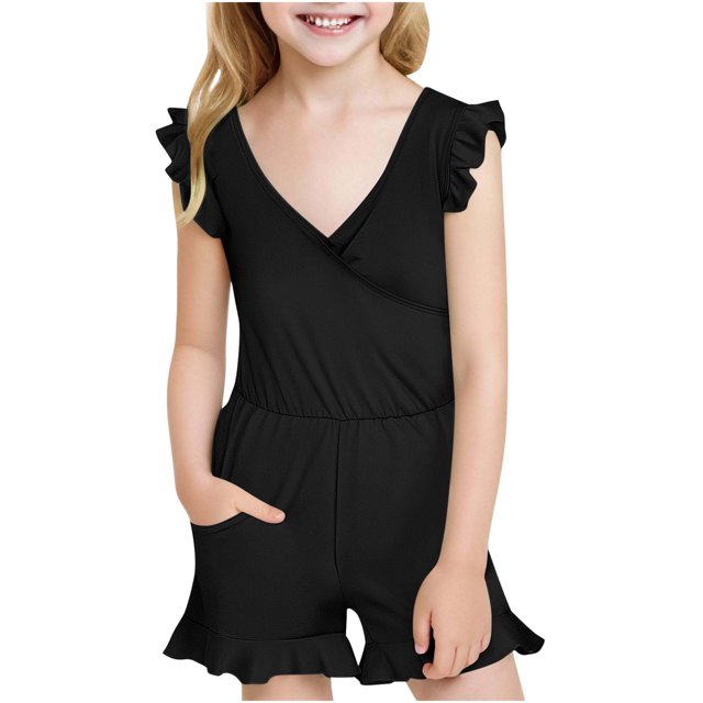 Girls Swimsuit with Chest Pad Ruffle Trim One Piece Bathing Suit Solid Swimsuits Ruched Sleeveless Swimwear for 7-16 Years