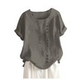 thumbnail image 2 of Shiusina Womens Casual Loose Button Linen Plus Size Daily Boho Tanic T-Shirt Blouse Tops Grey, 2 of 4