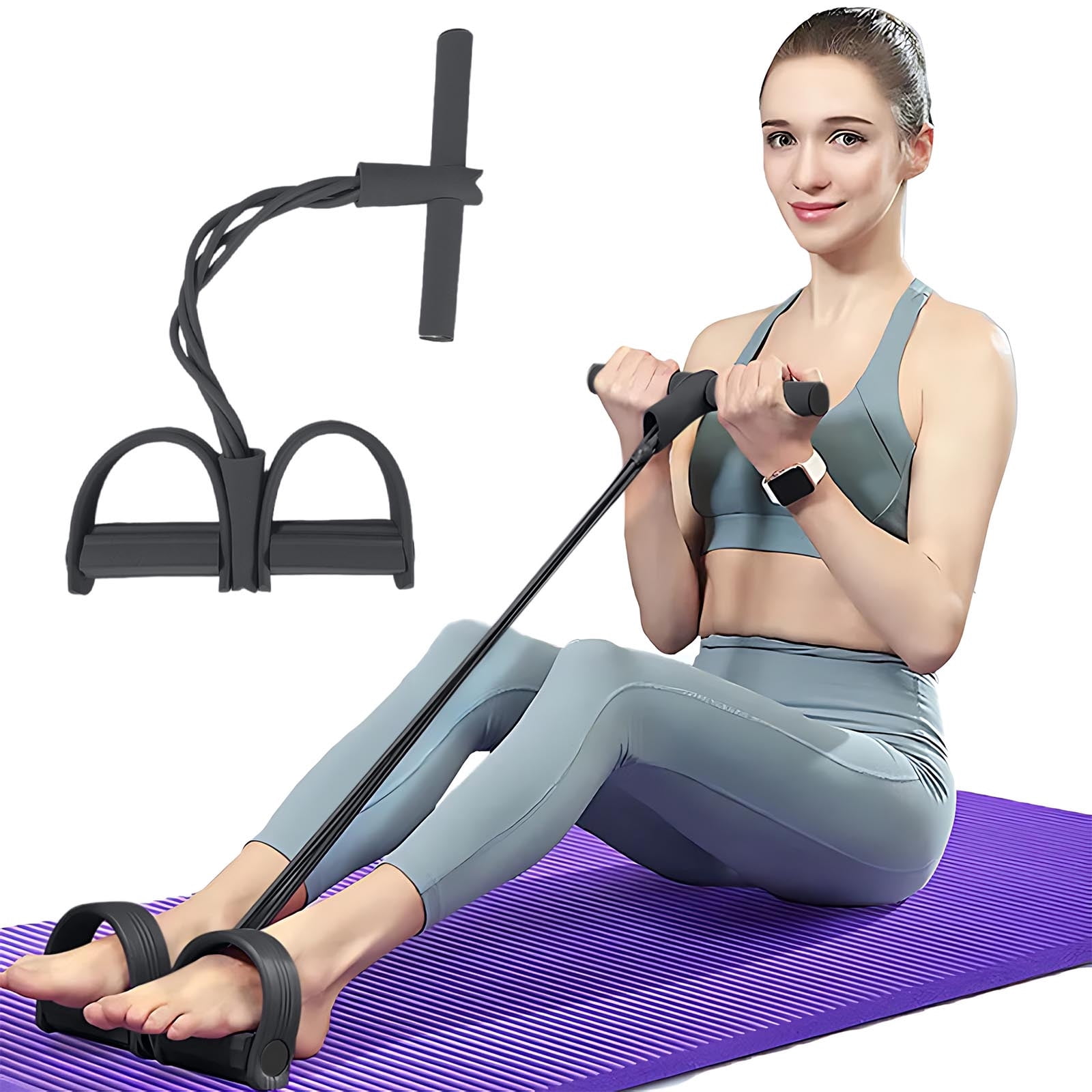 Pack de 3 Entraîneurs Abdominaux,Bandes de Résistance en Forme de 8 et 6 Tubes-Appareil de Sit-ups, Équipement Home-Gym pour Entraînement du Dos et Corps Entier à Domicile