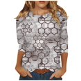 thumbnail image 2 of Hauts à Manches 3/4 pour Femmes Été Mode pour Femmes T-shirt Ample Imprimé Blouse à Manches 3/4 Col Rond Hauts Décontractés Blouses pour Femmes en Liquidation, 2 of 5