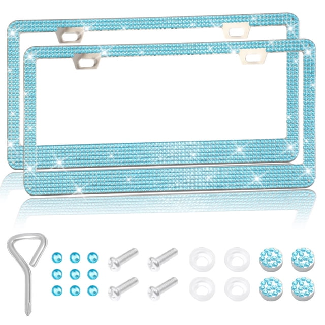 CHUANK 2PCS Bling Car License Plate Frame Sparkly Rhinestone Stainless Steel License Plate Cover/Holder Universal for Most Cars SUVs Vehicles with Screw Set Auto Accessories for Wome