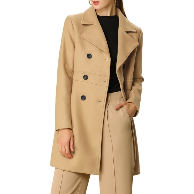 INSPIRE CHIC Women's Notched Lapel Double Breasted Mid Length Overcoat