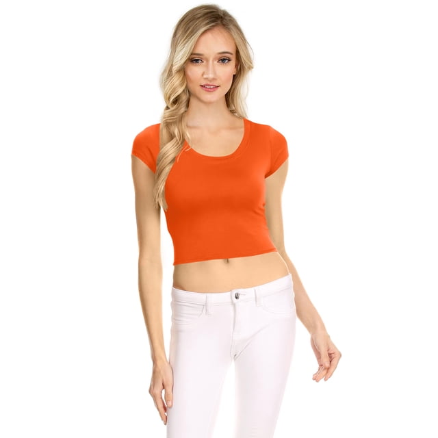 NYL Womens Basic Short Sleeve Scoop Neck Crop Top - USA, XXX-Large, Orange