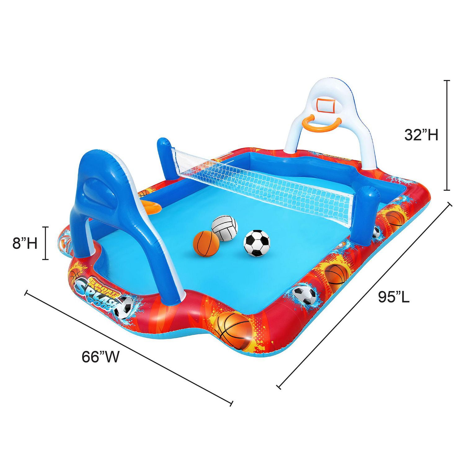 Banzai Sports Arena Splash Pool 4-In-1 Water Play Kids Outdoor Games Inflatable, Ages 3+