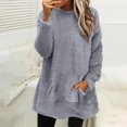 thumbnail image 2 of KIHOUT Hauts pour Femmes Printemps Hiver Col Rond Peluche Ample Couleur Unie avec Poche Chaud Blouse à Manches Longues Hauts, 2 of 6
