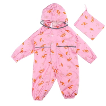 PMVFHDE Rain Suit Kids Waterproof children's raincoat, raincoat, waterproof girls' coat, waterproof hooded, waterproof integrated, reusable outdoor raincoat Pink,4-5 Years