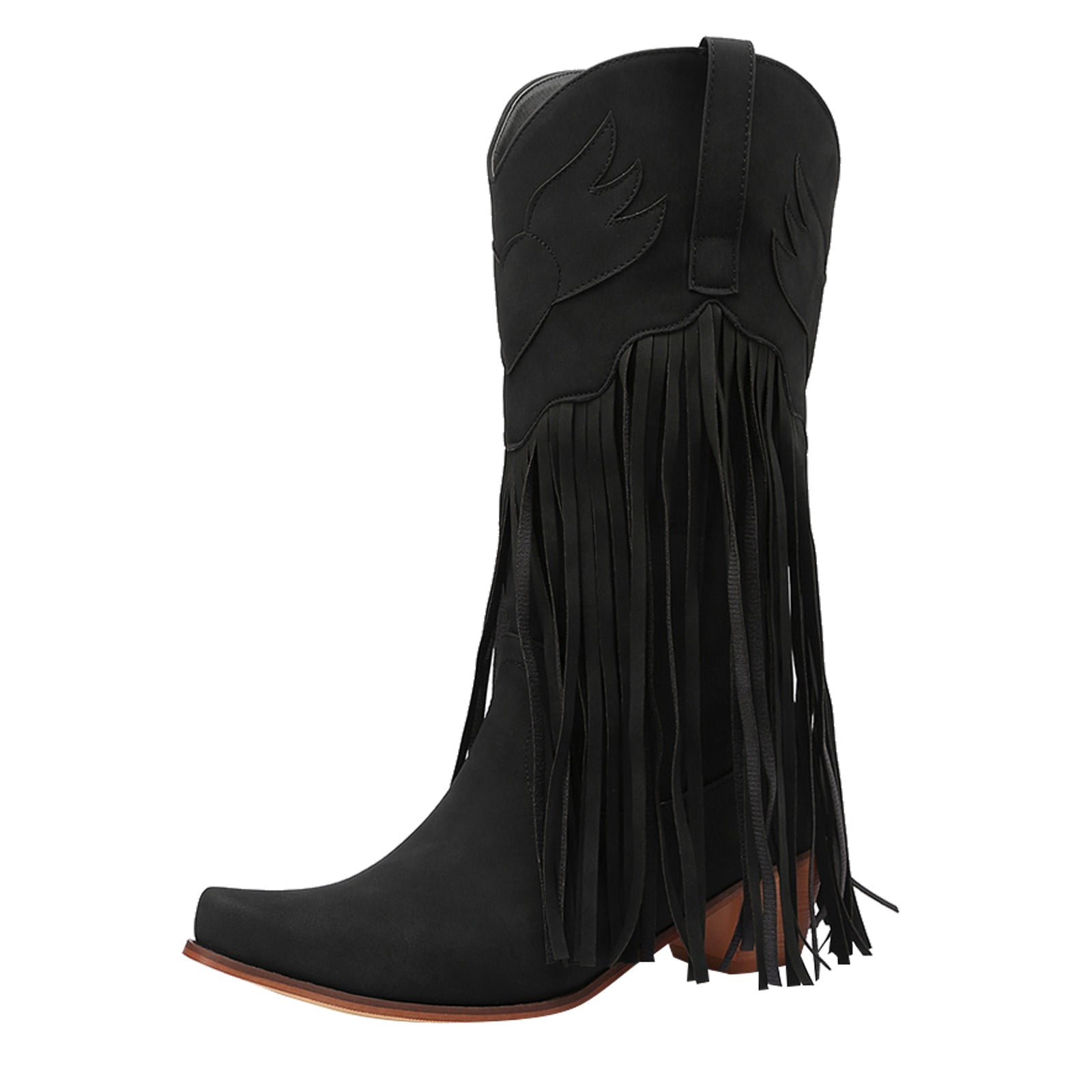 Kcodviy Bottes pour Femmes Confortables à Enfiler Bottes Mi-Hautes pour Femmes à Talon Épais Pointu Bottes Mi-Hautes pour Femmes à Bout Pointu à Franges Bottes Western pour Femmes Bottes Hauteur Genou Mi-Hautes pour Femmes Bottes Mi-Hautes pour Femmes