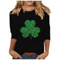 thumbnail image 2 of Meichang Hauts pour Femmes Manches 3/4 Chandails St Patricks Day T-Shirts Graphiques Porte-Bonheur Décontractés Coupe Ample Col Rond Vert Hauts Irlandais, 2 of 4