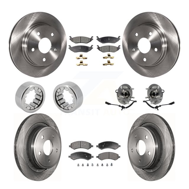 Transit Auto Roulements de Moyeu de Roue avant Arrière Assemblage Rotors de Frein à Disque et Coussinets en Céramique Kit de Chaussures (10 Pcs) pour Voiture 2012 Ram 1500 4WD avec Roues à 5 Crampons - Côté Gauche Droit (Conducteur Passager) KBB-110736