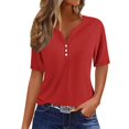 thumbnail image 2 of Jsaierl Womens Casual Notched V Neck Short Sleeve Shirts Summer Solid Color Work Tunics Simple Basic Bussiness Blouses, 2 of 5