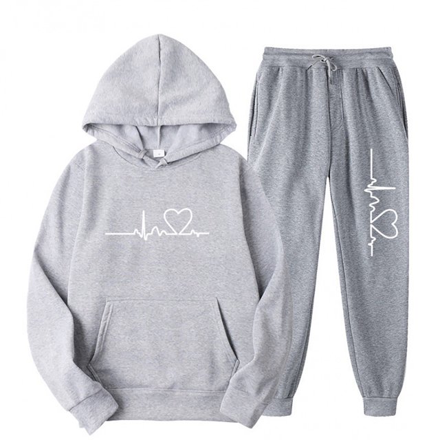 Weiqiqre Womens 2 Piece Outfits Sweatsuits Heart Print Hoodies Sweatshirts Joggers Pant with Drawstring