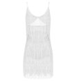 thumbnail image 4 of Mrat Robe de Danse Latine pour Femmes à Paillettes avec Ourlet à Franges, Justaucorps, Rumba, Jazz, Robes de Danse, Tenue de Danse, Robe de Fête, Soirée, Robe à Franges à Paillettes, Scintillante, Sans Manches, Mini, à Franges, Blanche, M, 4 of 6