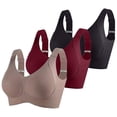 thumbnail image 1 of 3 Pack Women Plus Size Push-Up Bras No Underwire T-Shirt Bralettes Ribbed Full Coverage Sports Everyday Bras Multicolor, 42/95BCD, 1 of 5