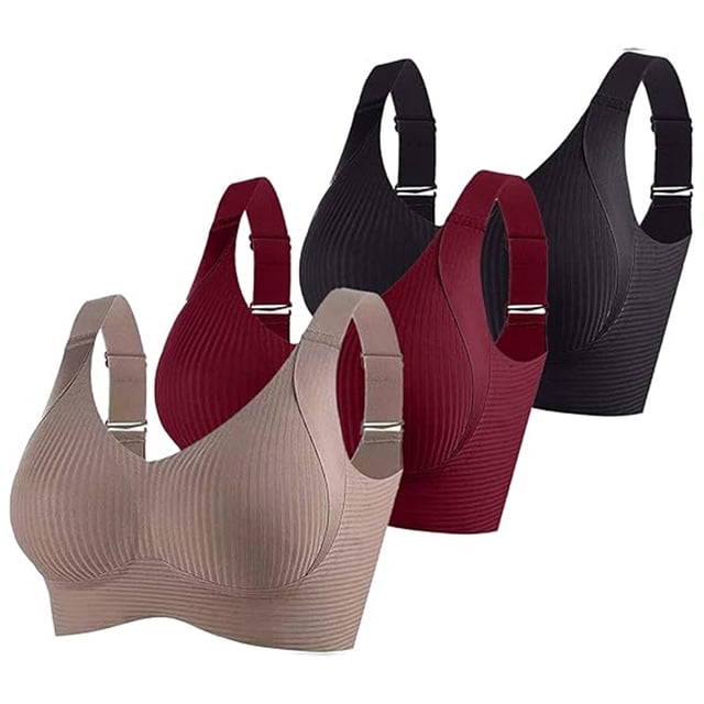 3 Pack Women Plus Size Push-Up Bras No Underwire T-Shirt Bralettes Ribbed Full Coverage Sports Everyday Bras Multicolor, 42/95BCD