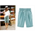 thumbnail image 2 of DPTALR Women's Summer Solid Five Points Large Size Cotton Linen Pants Casual Pants, 2 of 3