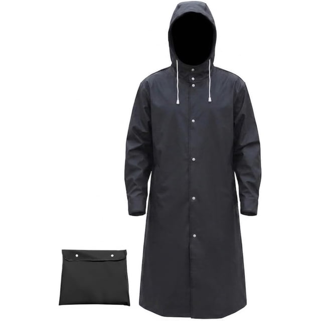 1 Pce Imperméable Long Réutilisable en EVA pour Homme, Manteau Trench Coupe-Vent et Imperméable pour la Randonnée, la Pêche, la Marche de Chien, les Activités de Plein Air, Noir-TG