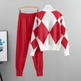 thumbnail image 4 of Weiqiqre Womens Turtleneck Sweater Checkered Color Block Knit Trendy Blouses & Shirts Sets, 4 of 7