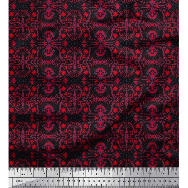 Soimoi Poly Georgette Fabric Damask Ethnic Decor Fabric Printed Yard 42 Inch Wide
