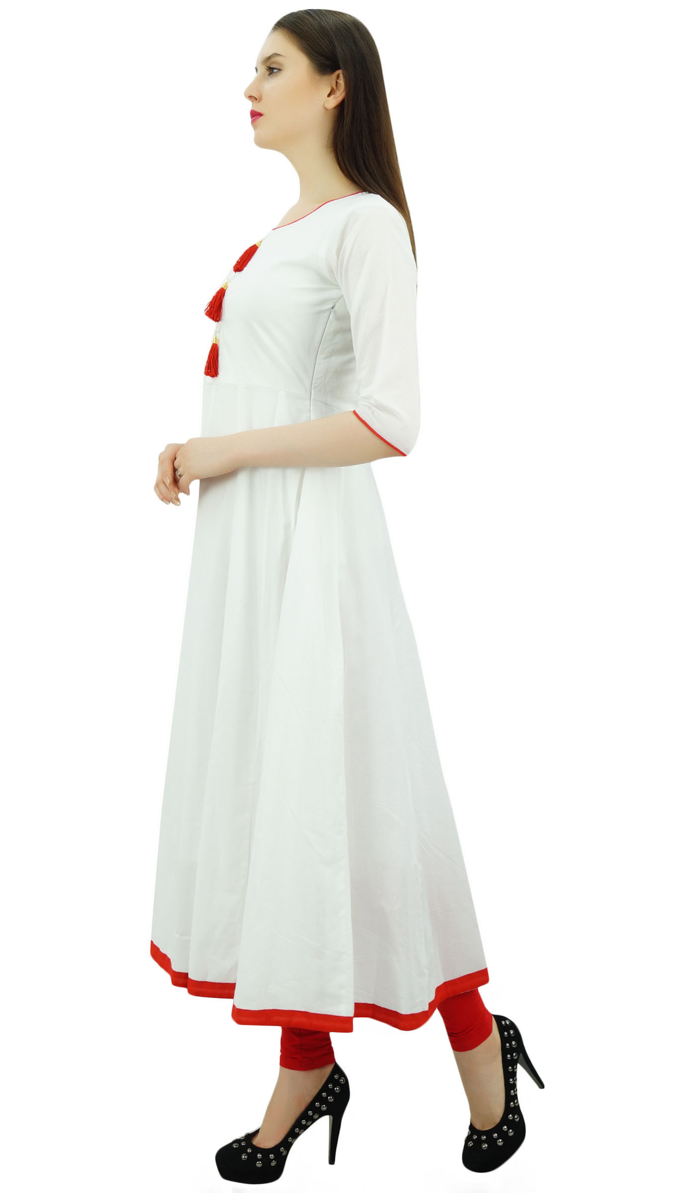 Bimba Womens Designer Ethnic Kurti Flared Anarkali Kurta Dress With Tassele