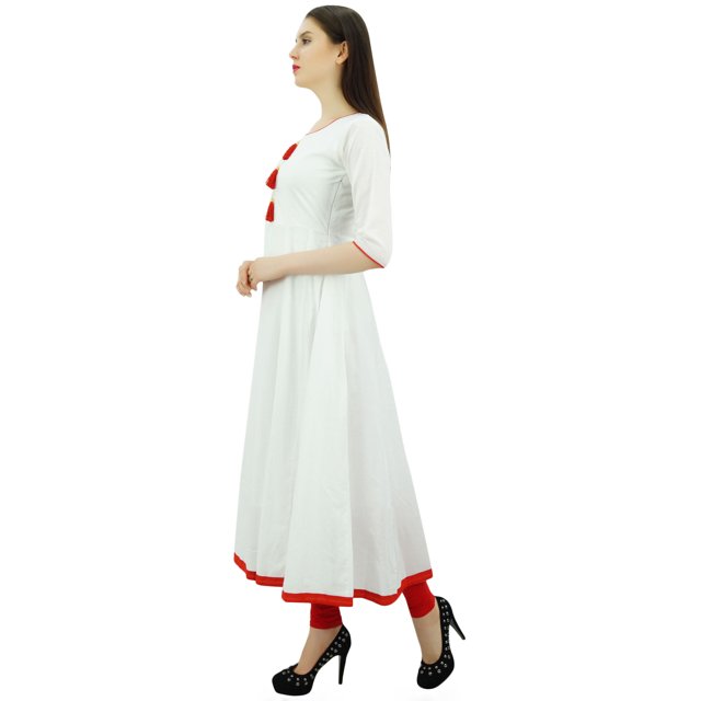 Bimba Kurti Ethnique de Designer pour Femmes, Robe Kurta Anarkali Évasée avec Pompon