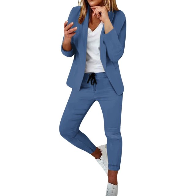 Womens Business Work Suit Set Long Sleeve Open Front Blazer with Slim Fit Suit Pants Basic Work Office Formal Suit Sets