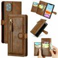 thumbnail image 1 of Kelvin Leather Flip Zipper Magnetic Wallet Phone Case Card Holder For iPhone 13 (Brown), 1 of 9