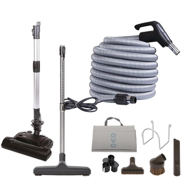 Ensemble d'accessoires à Tapis Deluxe OVO pour aspirateur central incluant Boyau Haut-voltage de 35 pi avec interrupteur Marche/Arrêt à la poignée, Batteur à tapis électrique ajustable en hauteur, Bro