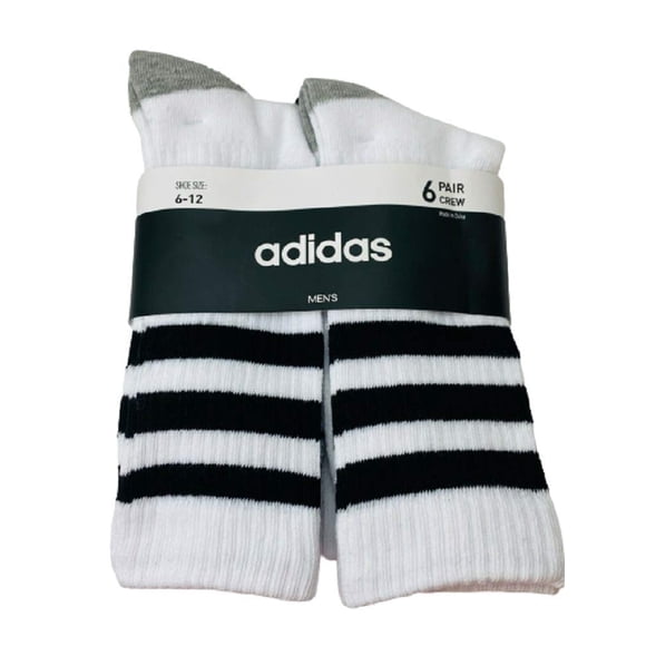 Adidas Men's 6 Pair Crew Socks White Black Shoe Size 6-12
