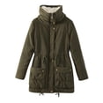 thumbnail image 1 of IROINID Women's Mid-Length Anorak Jacket Coat Solid Color Long Sleeve Buttons Pockets Coat Plus Fleece Jacket Outwear Top, Army Green, 1 of 7