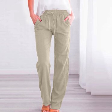 Women High Waisted Wide Leg Pants Casual Drawstring Elastic Trousers Comfy Straight Leg Long Pants With Pockets Womens Casual Pants High Waist Women Pants Casual Low Waist Pants for Women Casual