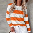 thumbnail image 2 of WEIYLL T-Shirts Chemises pour Femmes Manches Longues Rayé Col Rond à Blocs de Couleur Hauts Orange Tailles P, 2 of 5
