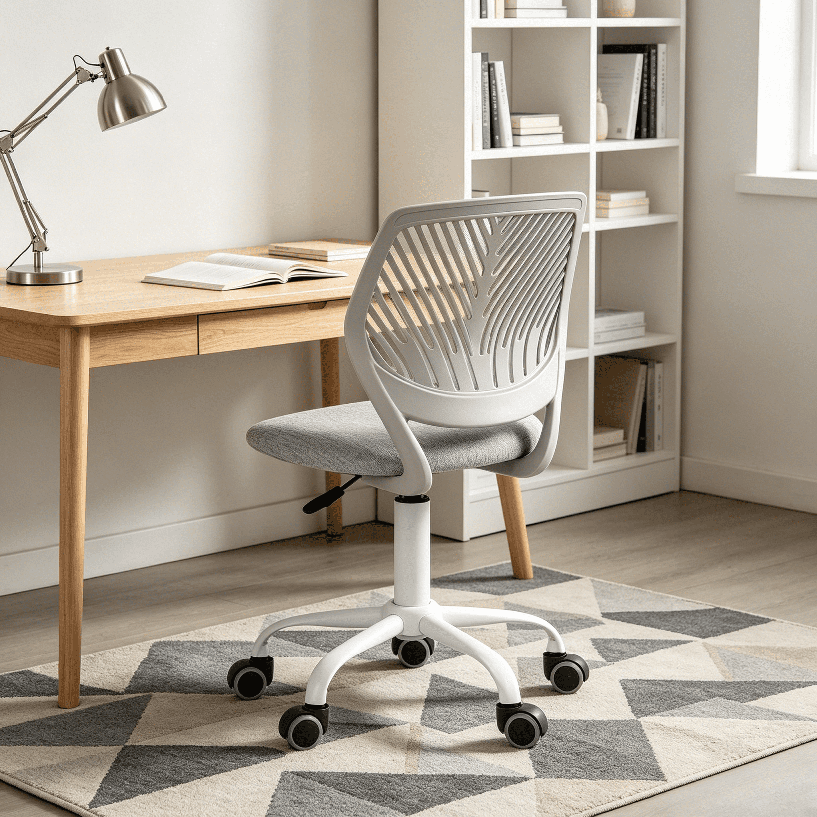 Homy Casa Grey Ergonomic Task Chair, Armless Adjustable Swivel Desk Chair with PU Casters for Study & Home Office