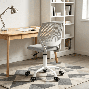 Homy Casa Grey Ergonomic Task Chair, Armless Adjustable Swivel Desk Chair with PU Casters for Study & Home Office