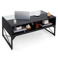 thumbnail image 1 of Gymax High-gloss LED Coffee Table w/ Faux Marble & Tempered Glass Top 4 Storage Cubes Black, 1 of 10