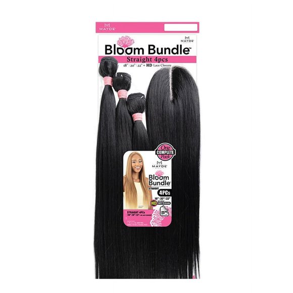 Mayde Beauty Bloom Bundle Straight Weave Hair Multipack With Closure STRAIGHT 4PCS (18""20""22""+CL) (1B Off Black)