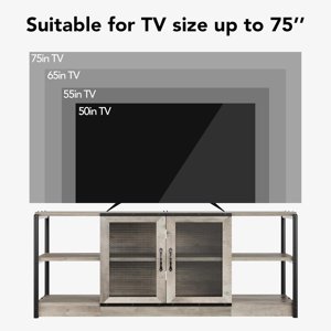 GloryStar TV Stand for 65+ Inch TV, Industrial Entertainment Center TV Media Console Table, Farmhouse TV Stand with Storage, Mesh Door and Shelves, Gray TV Console Cabinet Furniture for Living Room