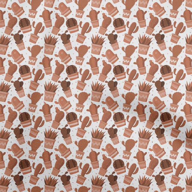 oneOone Tissu Velours Rouille Marron Cactus Projets de Couture Tissu Imprimé au Mètre 58 Pouces de Large