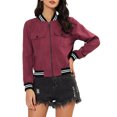 thumbnail image 1 of INSPIRE CHIC Veste pour Femme Col Montant Manches Longues Fermeture Éclair Poche à Rabat Blouson Bomber L Bourgogne, 1 of 8