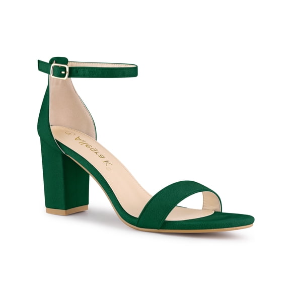 BLISSFUL STEP Women's Heels Open Toe Chunky Heel Adjustable Ankle Strap Sandals Green 8