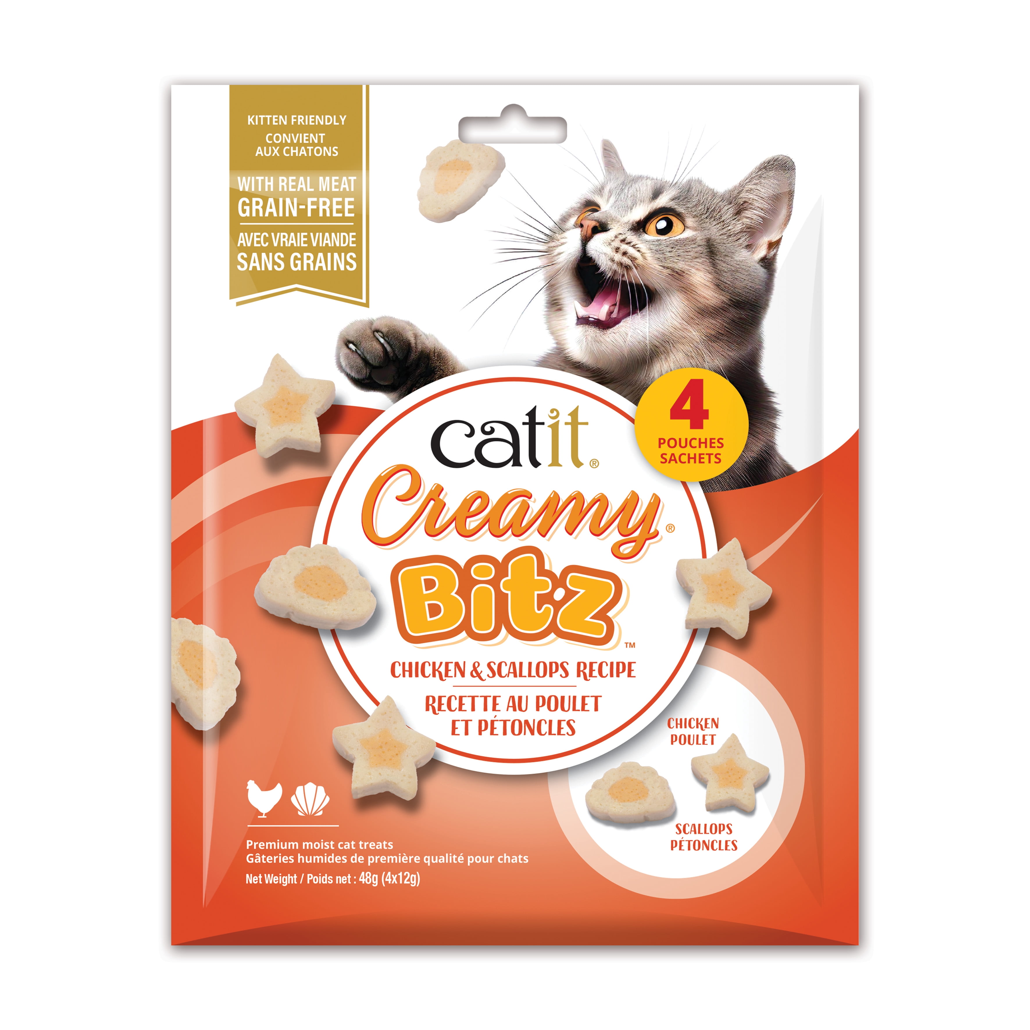 Gâteries pour chats Catit Creamy Bitz, Recette au poulet et aux pétoncles, 48 G