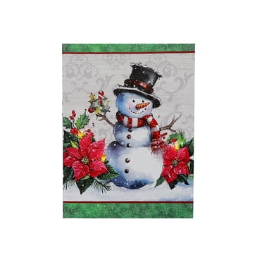 Led Canvas Wall Art (Snowman With Poinsettia)
