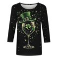 thumbnail image 4 of St. Patricks Day Ladies' St. Patricks Day Printed Round Neck Three Quarter Sleeve 3/4 Sleeve T-Shirt Loose Top, 4 of 5