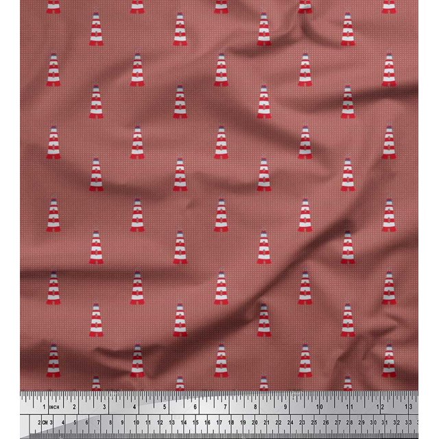 Soimoi Polyester Crepe Fabric Dot & Light House Shirting Print Fabric by Yard 42 Inch Wide