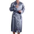 thumbnail image 1 of Men Solid Casual Long Sleeves Lace-up Home Pocket Long Pajama Robe, 1 of 5