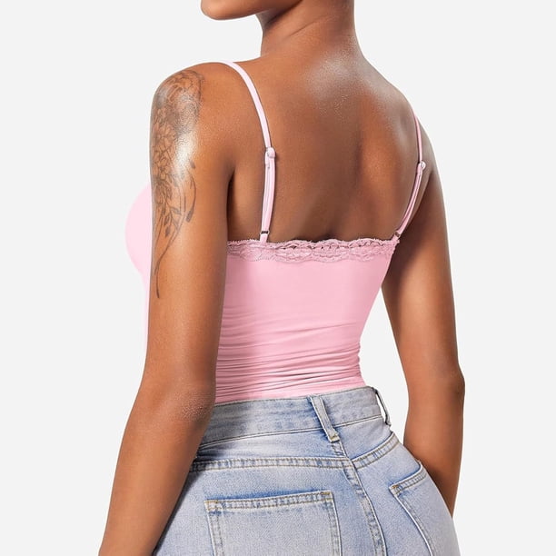 Pink Womens Tops Lace Top Double Lined Tank Top Spaghetti Strap