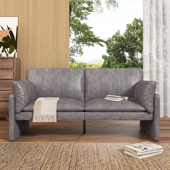 AECOJOY Causeuse 68 Pieds' en Similicuir pour Salon, Canapé Gris avec Coussins Doux et Accoudoirs Épais