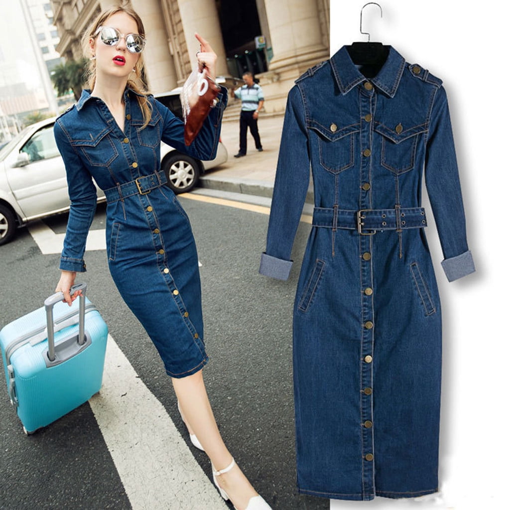 winter denim dresses for women GZWYHT 2025,Midi Dresses Women Office Slim Jeans Mid-Cuff Dress With Belt for Women Jeans Dress Dress,Long Sleeve Dress,Blue Dress,Bodycon Dresses S Outcast Julietta Black Mini week4222_20221016 Color:Cosmo Red * ( ̮̮̃*̃)..( ̮̮̃