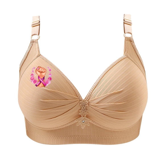 FAVIPT Women's Plus Size Bra Breathable Push Up Daily Bras Adjustable Wireless Floral Print Bra Comfort Senior Underwear Beige,S