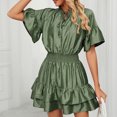thumbnail image 2 of EQWLJWE Robes d'Été pour Femmes 2023 Mode pour Femmes Couleur Unie Confortable Ample à Manches Courtes Décontractée Robe en Dentelle à Découpes, 2 of 9