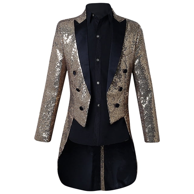 Styesk Jackets for Men Men's Sequined Solid Color Suit Dormal Dress Breasted Tailcoat Suit Jacket